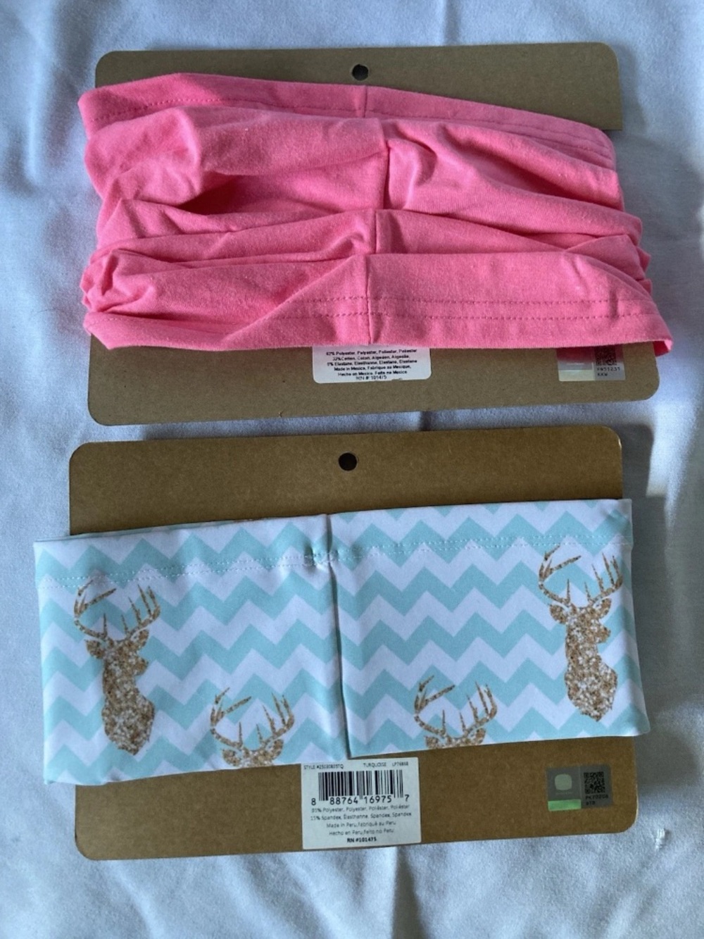 John Deere Kids Neck Gaiter Duo — Pink & Light Blue Chevron with Gold Deer - Picture 2 of 2